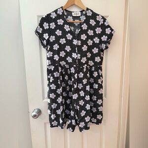 Jessica vintage short romper button front purple floral polka dot size large